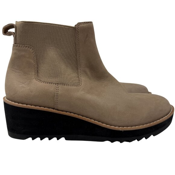 Eileen Fisher Lilou Suede Ankle Boot Women's 7 Tan Wedge Bootie Minimalist NWT - Picture 2 of 13